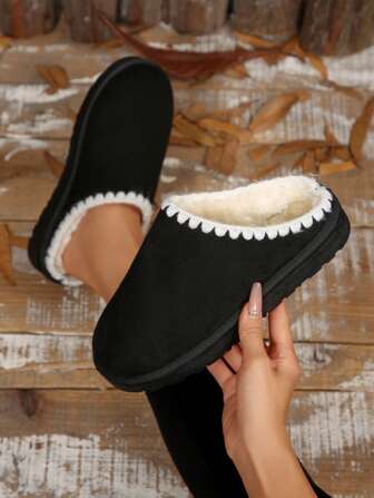 Zapatos cerrados de punta plana antideslizantes de algodón para mujer, modelo 2025 - Botas de nieve versátiles de boca poco profunda con forro de felpa en estilo holgado para otoño/invierno