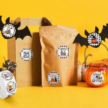 Halloween Sticker Roll - 6 Cute Spooky Designs: Funny Pumpkin + Gnome Pattern Plaid Border Stickers, Round Candy Bag Sealing Labels/Gift Wrapping/Party Decor Stickers - Multicolor - View 5