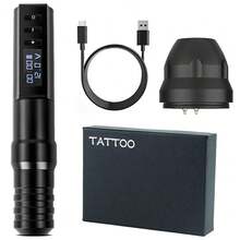 T-Rex 1 Set Professionelle Kabellose Tattoo Maschine Stift mit tragbarem Stromversorgung Bürstenloser Motor, LED-Anzeige, 40 Stücke Tattoo Nadeln, Stifthalter, Übungsleder, für Körperkunst