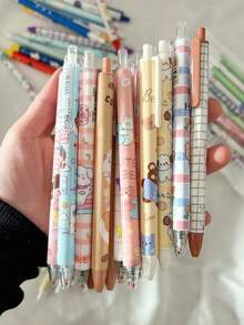 18支/12支/10支/9支/8支可爱黑色中性笔，0.5mm笔尖，书写流畅，黑色笔芯适合学生作业和考试，学校用品，办公用品，开学季学生和老师的礼物 - 彩色 - 查看 10