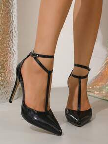 2025秋冬性感时尚镂空尖头细高跟鞋休闲百搭黑色女式高跟鞋 - 黑色 - 查看 6