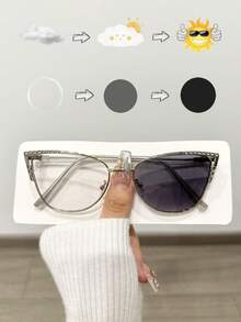 1 pièce Lunettes de mode de luxe pour femmes avec strass en forme d'œil de chat, convient pour assortir, décorer, les trajets quotidiens, la protection des yeux et l'anti-fatigue