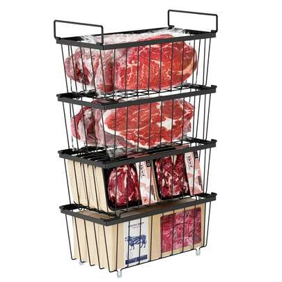 SIDIANBAN Freezer Organizer Bins, Stackable Deep Freezer Organizer Bins For 7 Cu.Ft Freezers Easy Get Bottom Foods Without Digging, Chest Freezer Organizer Prevent Frozen Food Waste, Black