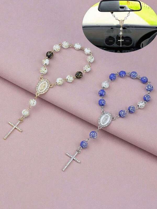1 buc cruce auto suspendată decor, Fecioara Maria rozariu oglindă retrovizoare pandantiv