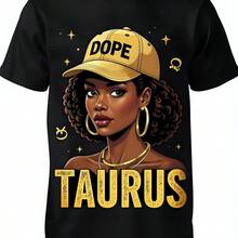 Women's 180g Black Cotton Crew Neck Short Sleeve Dope Taurus Graphic T-Shirt, Zodiac Astrological Sign Print, Comfortable Summer Tee, Perfect Gift For Taurus Women, And Stylish Casual Wear - Black - View 10