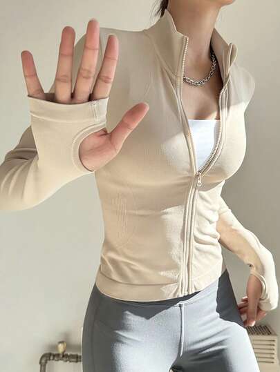 Chaqueta deportiva con cremallera para yoga de mujer, chaqueta de yoga de secado rápido de manga larga para correr y hacer ejercicio