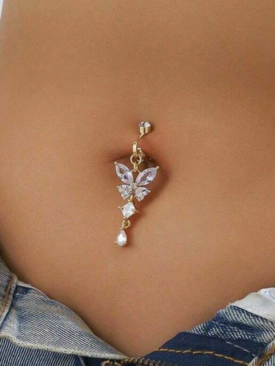 1 Piece Non-Pierced Butterfly Belly Button Piercing Clip-On Fake Piercing, Suitable For Daily Wear By Women
