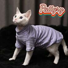 3-Color Striped Classic Homewear Outfit For Sphynx Cats, Suitable For Small-Medium Cats, Machine Washable - Black - View 2