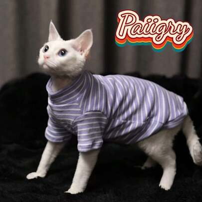 Sphynx Cat Hairless Cat Pet Two-Leg Outfit, Classic Tricolor Striped Homewear, Pet Clothing, Suitable For Medium-Small Cats, Machine Washable