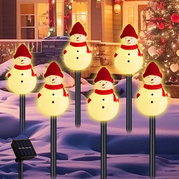 6-Pack Solar Snowman Christmas Pathway Lights, Christmas Garden Stake Lights Outdoor Solar Christmas Decorations Lights For Garden Yard Patio Lawn Pathway