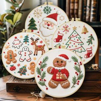 1 Pieza Kit de Bordado, 20x20cm/7.9x7.9 Pulgadas, Tema Navideño, Kit de Bordado Hecho a Mano DIY, Adecuado para Adultos y Principiantes, Incluye Manual de Usuario, Tela Estampada, Marco de Bordado, y Agujas e Hilos