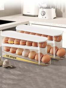 Automatic Double-Layer Egg Holder, Keeps Eggs Fresh, Sliding Container Holds 12-14 Eggs - Zipper Design, Plastic Material, Non-Touching - Refrigerator Organizer, Kitchen Egg Tray - Multicolor - View 4