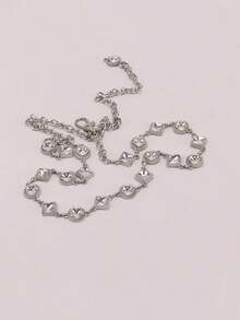 Silver Versatile Square & Round Rhinestone Decor Thin Waist Chain, Minimalist Chic Fashion Accessory To Pair With Dresses And Shirts Fall, Autumn, Halloween - Multicolor - View 5