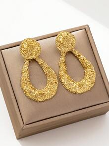 1 对时尚金属纹理水滴吊坠耳环，优雅的女士日常佩戴珠宝 - 金黃色 - 查看 2