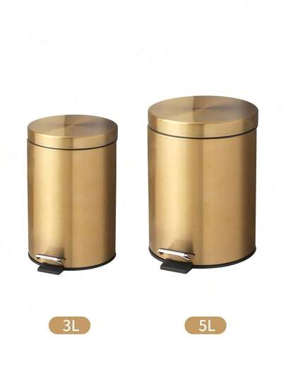 7/5/3LChampagne Black Round Metal Pedal Trash Can Waste Paper Basket Garbage Container With Removable Inner Liner Suitable For Kitchen Bathroom Home Use 2026 World Cup Father's Day Graduation Season Gift Random Color Style