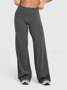 OQQ Yoga Pants Women High Waist Stretch Casual Soft Straight Leg Bottoms - Phiên bản mở rộng màu xám đậm - Xem 3