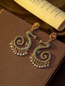 Vintage Seahorse Earrings With Colorful Rhinestones, Elegant Design Suitable For Party, Halloween & Christmas Gifts - Royal Blue - View 6