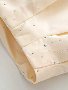 Chaqueta de cuello redondo con decoración de rhinestones de unicolor casual, primavera/otoño - Beis - Ver 6