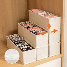 2/4pcs Underwear Storage Box, Long Narrow Rectangular Fabric Organizer For Sock & Bras, Multifunctional Clothes Storage Bin For Bedrooms, Dorms, Apartments, Space-Saving Drsign, Ideal Wardrobe Storage Solution, Closet Storage Supplies - Beige - View 1
