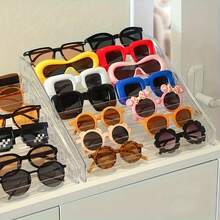 Estante de almacenamiento de gafas de varios niveles de acrílico - Estante de almacenamiento en niveles, adecuado para gafas de moda, gafas de sol y accesorios - Diseño minimalista, para uso doméstico y comercial, estante de exhibición de gafas, organizador de escritorio multifuncional, estantería de exhibición al por menor