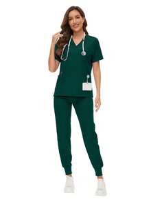 Bộ đồng phục y tá, điều dưỡng, spa, phòng khám thú y, nha khoa, chất lượng cao dành cho nữ, mùa xuân. - Màu xanh lá cây đậm - Xem 5