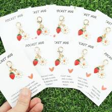 5 件/10 件简约迷你草莓和雏菊钥匙扣，附赠“口袋拥抱”鼓励卡，可爱花卉 - 钥匙和包包的水果挂饰，完美的友谊礼物，生日惊喜和日常积极提醒，汽车配件，哥特式 Y2k 万圣节配件，教师节