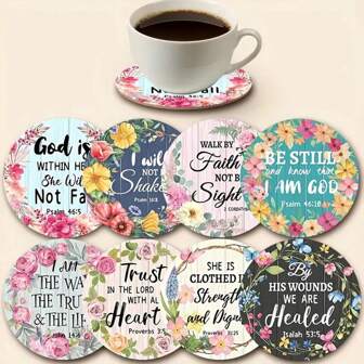 8pcs/Set Christian Pattern Coasters - Includes 8 Pieces Bible Verse Art Coasters, DIY Absorbent Placemats Suitable For Cups And Mugs, Fit For Office And Kitchen, 1 Set Of 8, 200 Sets Of 1600 Pieces