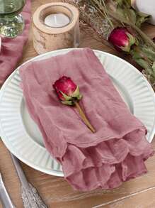 1 pieza/15 piezas Camino de mesa de gasa arrugada color rosa sakura, camino de mesa decorativo rectangular de unicolor, adecuado para la decoración del hogar, como mesa de comedor, mueble de TV, mesa de café