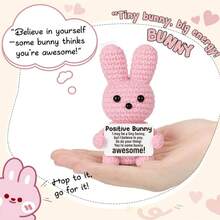 1pc Pink Rabbit Hand-Woven Plush Doll Ornaments With Encouraging Words Can Be Given As Small Gifts To Friends And Family. Lovely Doll Gift Design And Encouraging Words Are Very Warm And Sweet! These Lovely Dolls Will Always Be Your Friends