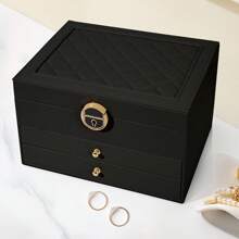 Sour Lemon Jewelry Box 3 Levels, Large-Capacity Jewelry Storage Box, Jewelry Box With 2 Drawers, Suitable For Rings, Necklaces, Watches, Earrings, Bracelets, Watch Jewelry Storage Display Box, Lockable, Gift Idea