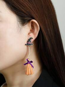 1 قطعة أقراط على شكل قبعة ومكنسة ساحرة هالوين، أقراط مبتكرة وطريفة، إكسسوار ملابس احتفالي مناسب لحفلة هالوين