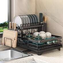 SIDIANBAN Double-Layer Dish Drying Rack, Kitchen Sink Dish Drainer, Drying Rack With Drainage Board, Detachable Bowl Rack, Kitchen Storage, Multifunctional Storage And Drainage, Sink Countertop Cup Holder