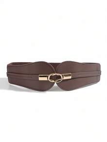 1pc European & American Style Metal Double Buckle Elastic Waist Belt, Fashion Versatile Waist Cincher - Black - View 7
