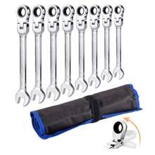 AD TOOLS 8pcs Flexible Ratchet Wrench Set, 9-17mm Wrench Ring Ratchet Combination Flexible Wrench Kit, Metric Flexible Head - Blue - View 9