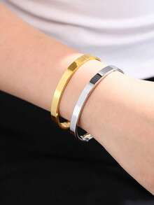1pc Stainless Steel Polished Fashionable Versatile Mirror Finish Bracelet For Women, Suitable For Daily Wear