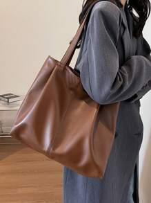 Nova Bolsa Tote Grande de Mulher para Primavera/Verão, Bolsa de Ombro de PU Casual Versátil e Retrô, Adequada para Uso Diário, Transporte para Escritório e Escola