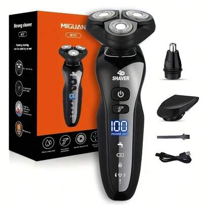 3-In-1 Men's Electric Shaver Set - Includes 3-Head Rotary Shaver, Multi-Function Trimmer, IPX4 Waterproof, Rechargeable Rotary Shaver, Suitable For Home And Travel, Great Gift For Boyfriend Or Father