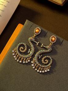 Vintage Seahorse Earrings With Colorful Rhinestones, Elegant Design Suitable For Party, Halloween & Christmas Gifts - Royal Blue - View 7
