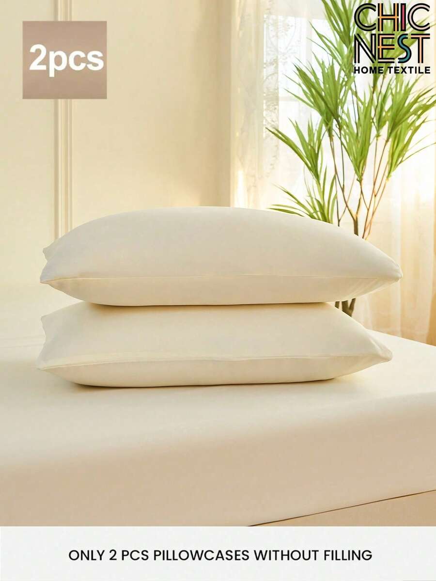 Set de 2 fundas de almohada de microfibra premium cepillada en beige, funda de almohada suave y transpirable sin relleno, de lujo, ultra suave y transpirable, lavable a máquina, buen regalo para amigos y viajes, fundas de almohada con cierre de sobre, funda de almohada de lujo, protector de almohada de hotel ultra suave, se ajusta a almohadas estándar, queen, king, twin, para dormitorio escolar y ropa de cama - Beis - Ver 1