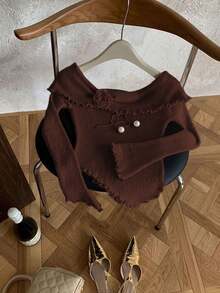 波西米亚风节日派对复古风格露肩纯色 3D 花卉修身长袖套头衫 - 紅棕色 - 查看 9