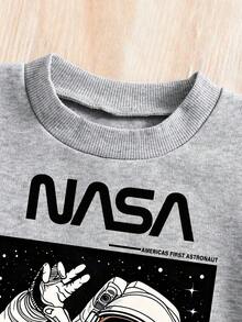 青少年男孩卡通图案印花圆领运动衫和运动裤套装