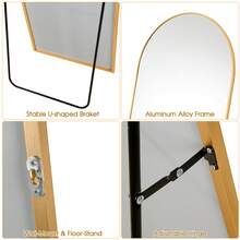 Sour Lemon Modern Curved Mirror, Large Floor-Standing Full-Length Mirror, Standing Mirror With Stable Back Panel For Standing, Aluminum Alloy Frame, Tempered Glass, For Bedroom, Living Room, Cloakroom, Dressing Room - 金色 - 查看 5