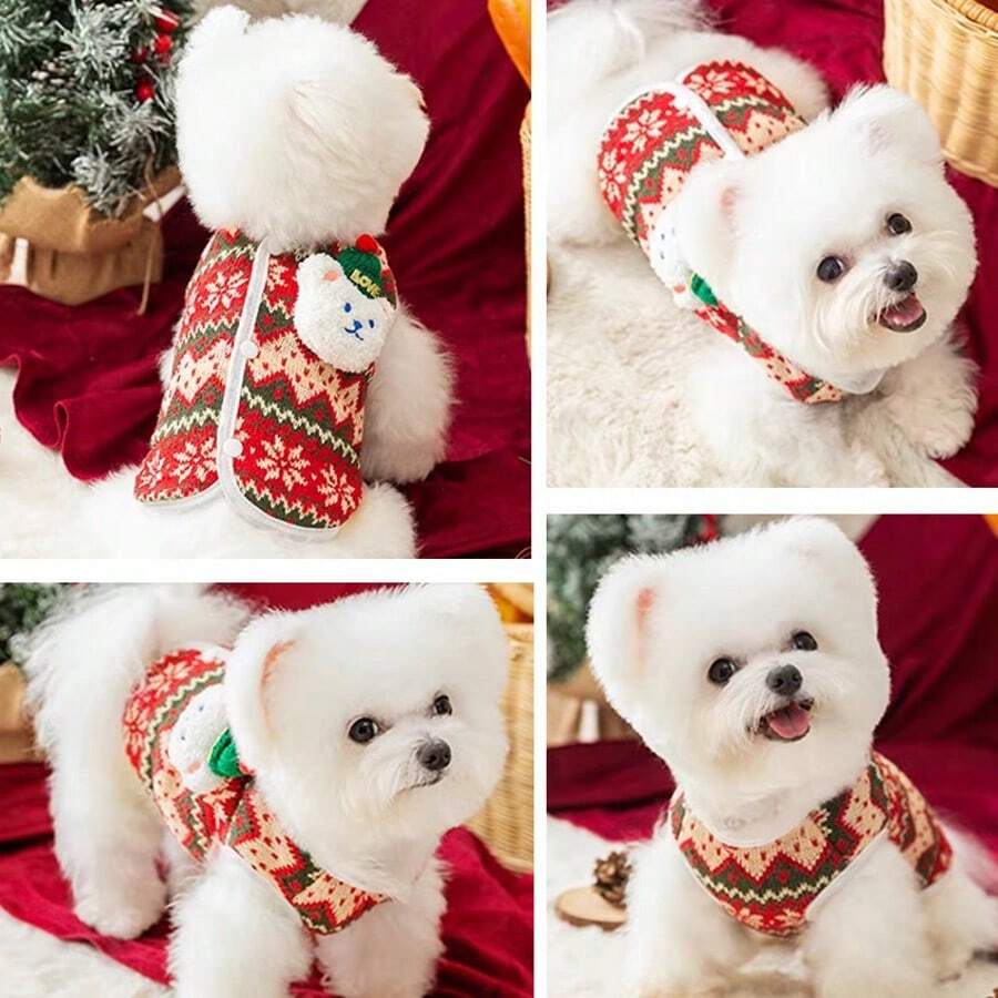 1 قطعة سترة كلب سميكة بطراز عيد الميلاد، مناسبة للبوديل والتيدي والبيشون فريز واليوركشاير تيرير والشنوزر وغيرها من الكلاب الصغيرة - متعدد الألوان - مشاهدة 1