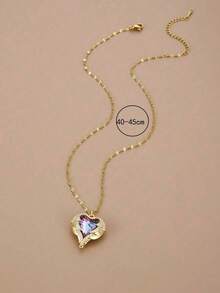 1 Piece Women's Stainless Steel Sea Theme Crystal Heart Shaped Pendant Necklace Holiday Gift - Vàng - Xem 3