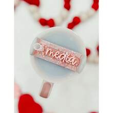 Valentine Personalized, Heart Stanely Accessory, Valentines Accessory, Personalized Tag - 20/30/40/64 OZ - Baby's Breath - View 2
