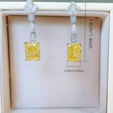 1 Pair Women's Yellow Square Drop Earrings, Luxurious And Elegant, Suitable For Weddings, Galas And Other Special Occasions (No Box Included) - Yellow - View 6