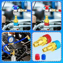 Adaptador de R1234yf a R134a, Kit de adaptador de 1234yf a 134a, Adaptadores de conversión de R1234yf a R134a, Adaptador de lado de alta/baja presión R134a convertido a R1234yf, Sistema de aire acondicionado de automóvil R1234yf Carga - Azul+Rojo - Ver 1