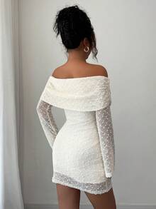 女士优雅提花针织面料连衣裙，适合约会、办公室、日常穿着、春秋季节