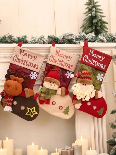 1只圣诞长袜，圣诞快乐派对礼物，圣诞装饰挂袜，经典圣诞老人、雪人、驯鹿圣诞长袜，冬季新年派对用品，农舍圣诞装饰，圣诞节假日家居派对装饰，圣诞树装饰品，圣诞家居装饰，圣诞礼物，圣诞配件，圣诞用品，圣诞装饰，家居圣诞礼物，圣诞装饰