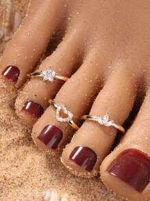 1PC/3PCS Sparkly Golden Toe Ring Set – Heart Star Crown Shapes Dainty Adjustable Foot Jewelry For Women Summer Beach Wear